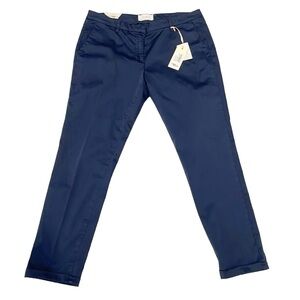 At.P.Co Slim Cropped Chino Sofia Pants Women Sz 46 US Flat‎ Front Blue Mid Rise